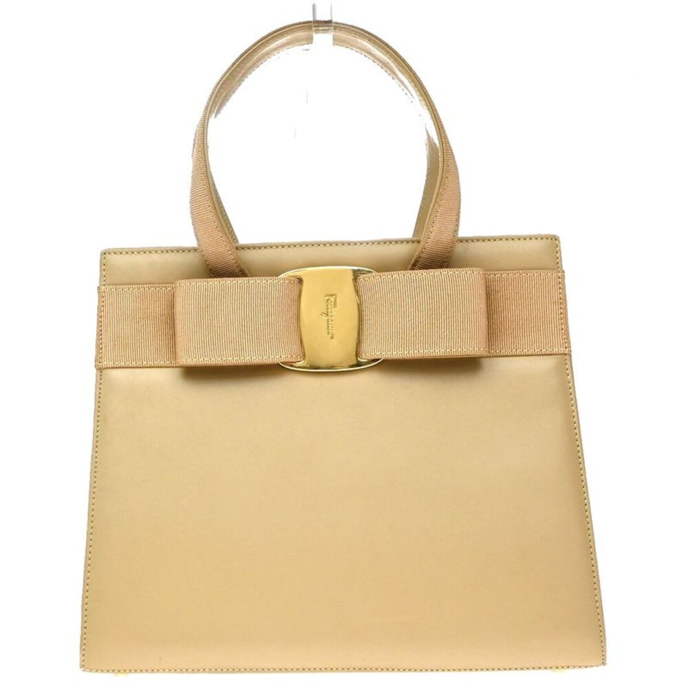 Salvatore Ferragamo Convertible Vara Bow Tote Leather Beige Leather Handbag